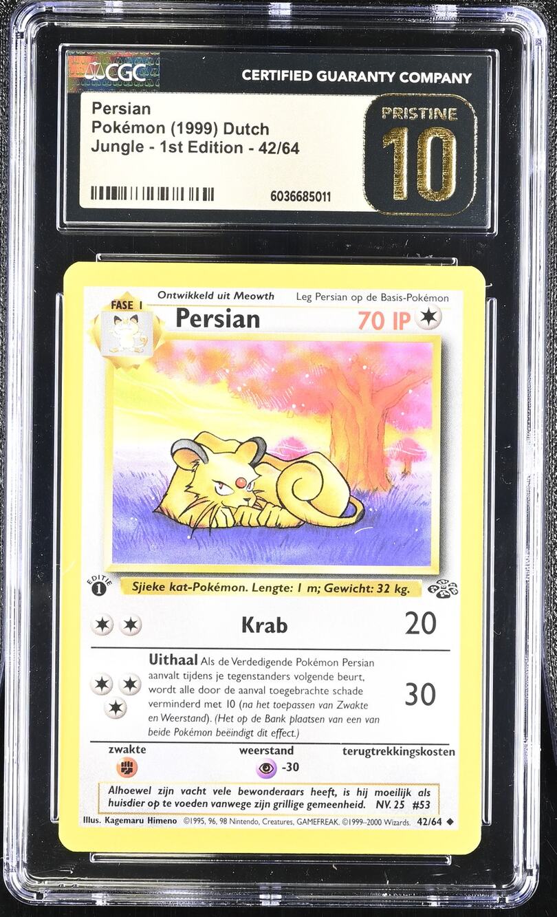 CGC 10 PRISTINE Persian 1st Edition 42/64 Pokemon Dutch Jungle Set (PSA/BGS)